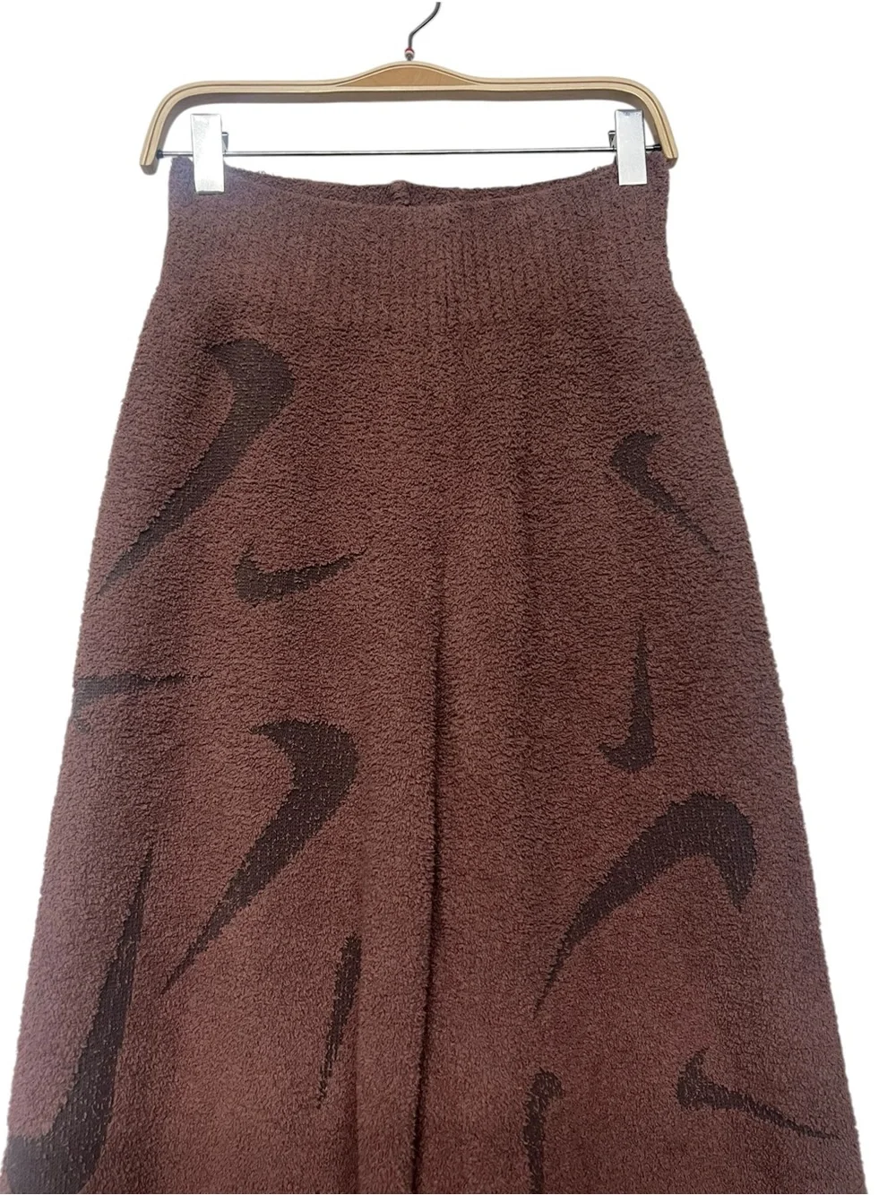 Nike Sportswear Chocolate Brown Knit Wide-Leg Pants Dark Swoosh Motif Boucle